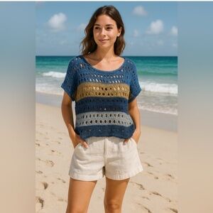 Lucky Brand Blue and Brown Knit Top